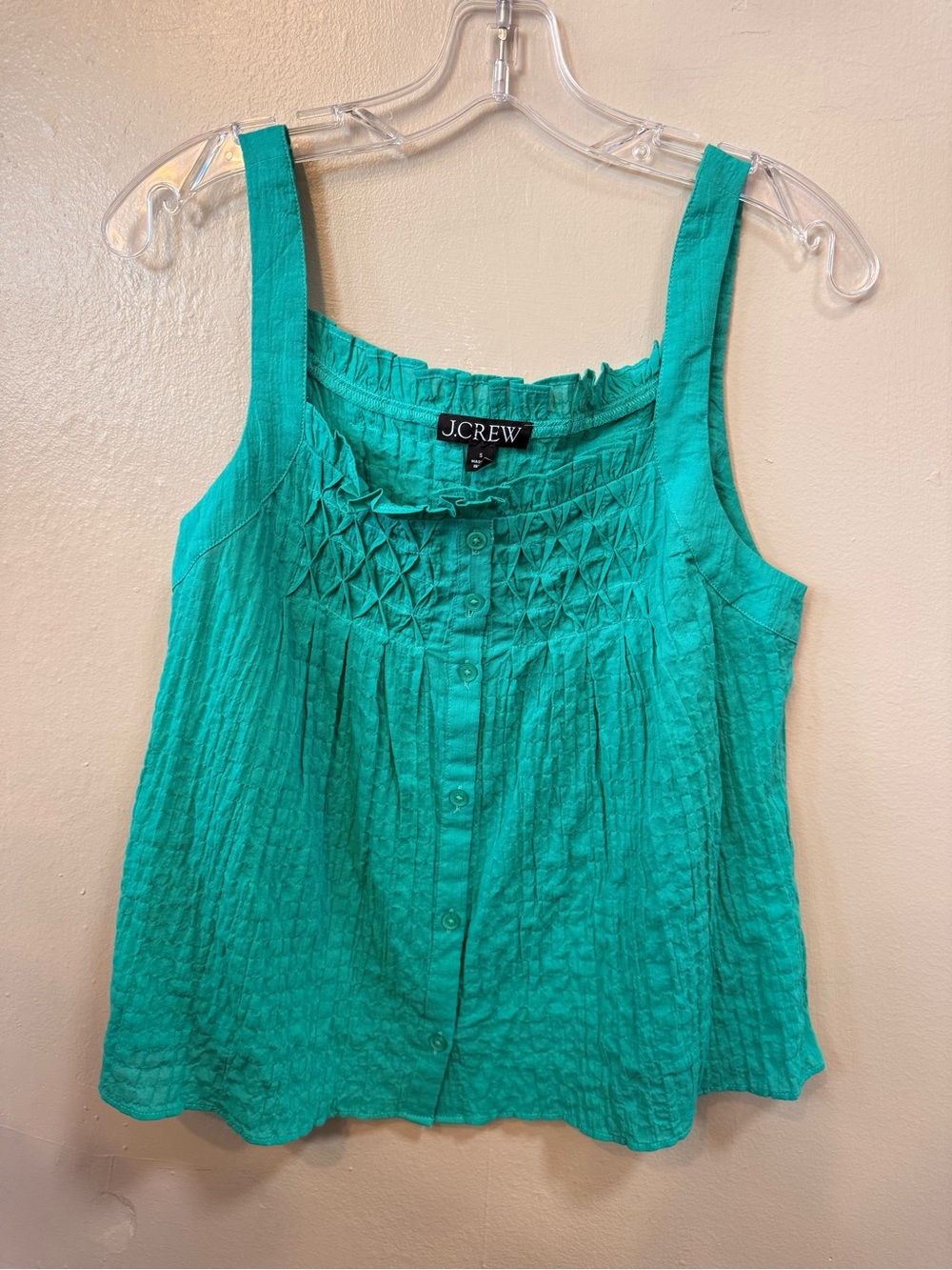J.Crew Teal Turquoise Ruffle Pleated Button Front Tank Top S